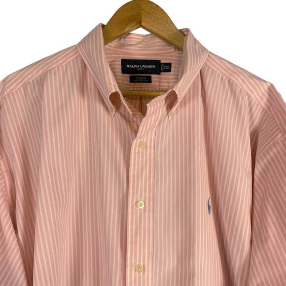 Ralph Lauren Classic Tilden Golf Men's Striped Pink White Button Down Shirt XXL - Picture 2 of 5